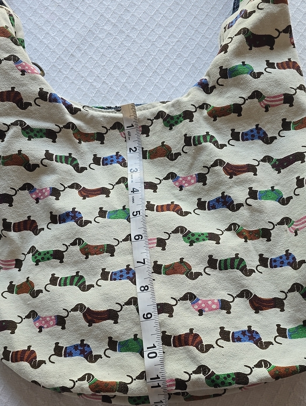 Munky Bizness Dachshund Print Zip Top Shoulder Bag